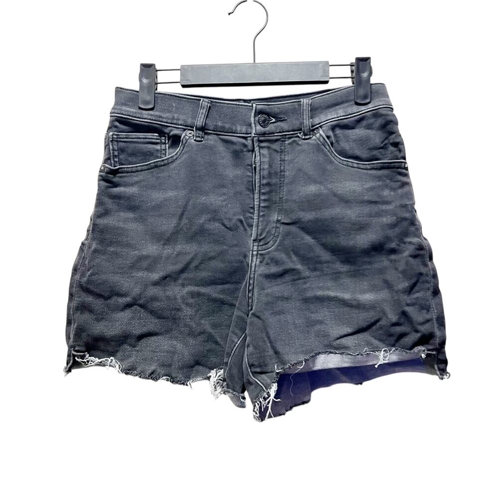 Express Midi High Rise Shorts Black Denim Jeans Cotton Stretch Dark Wash Sz 4